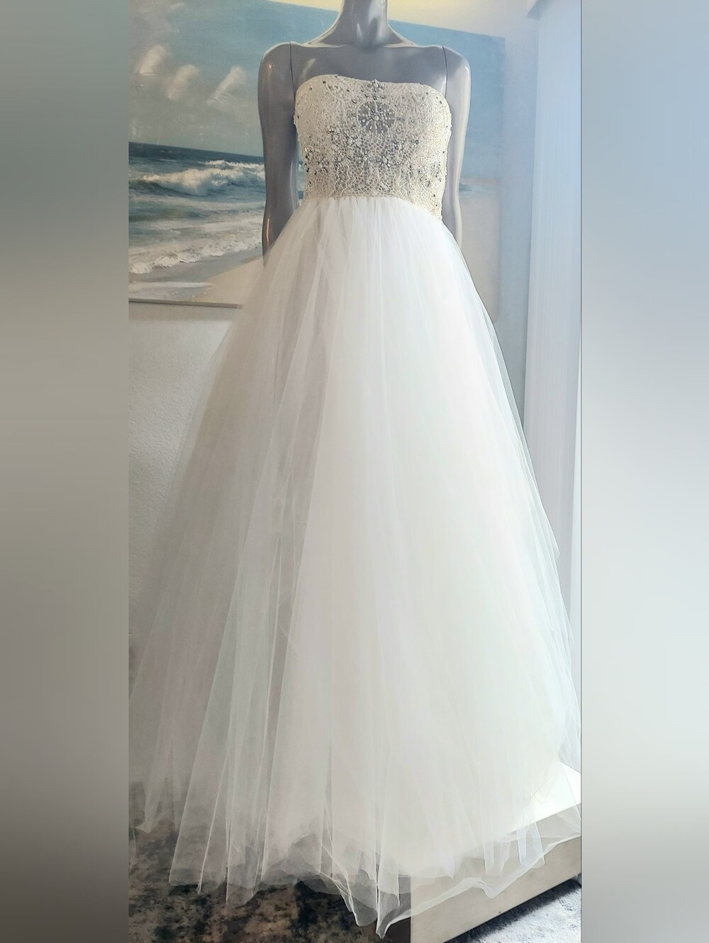 $12,000 OSCAR DE LA RENTA SILK BEAD PEARL TULLE WEDDING DRESS GOWN US S